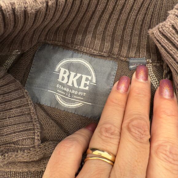 BKE Men’s Size M Brown Distressed Mockneck Half Zip Pullover Sweater #3553 - Picture 7 of 9